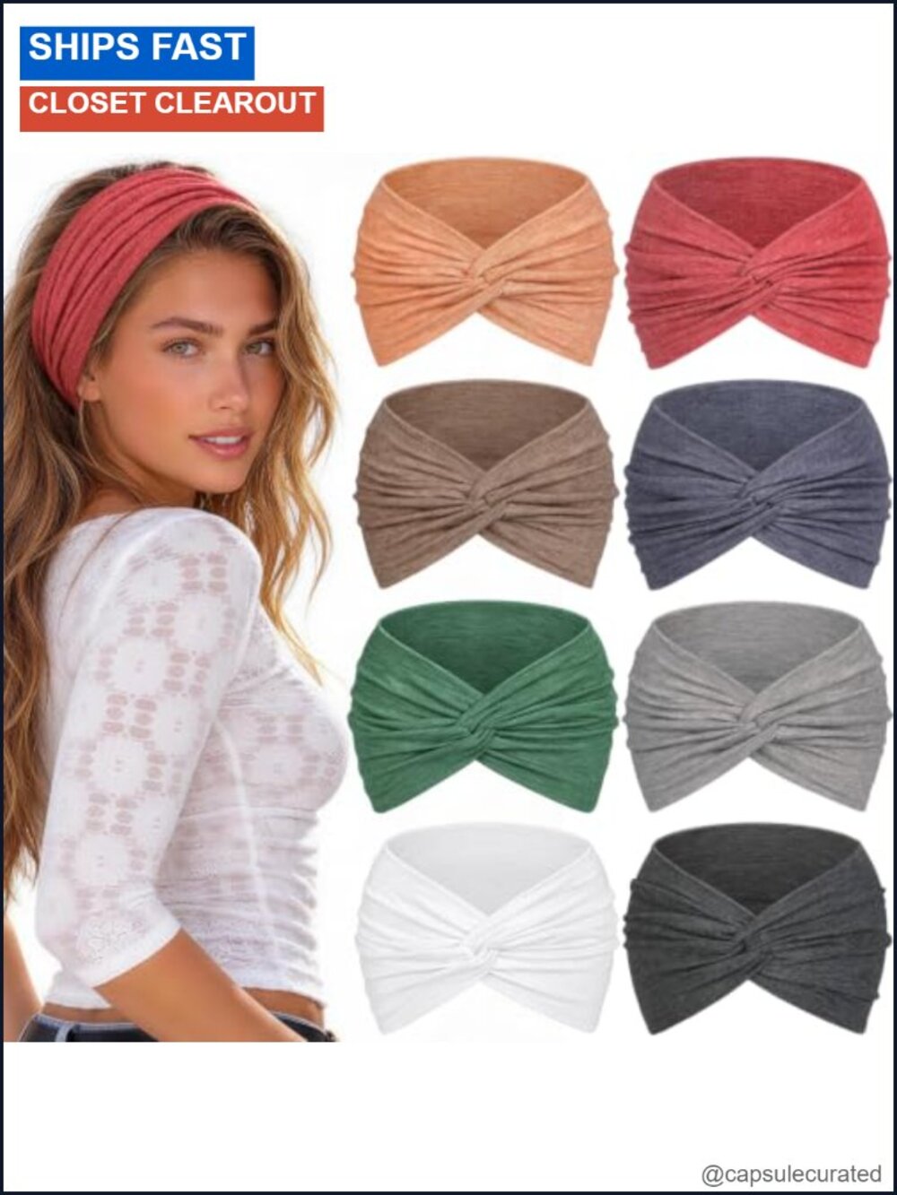 Wide Boho Turban Headbands Non-Slip Moisture-Wicking Workout Hair Wraps 8 Pack